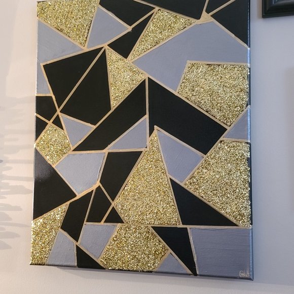 16 x 20 Black and Grey with golden sparkles finished with resin - Picture 2 of 2